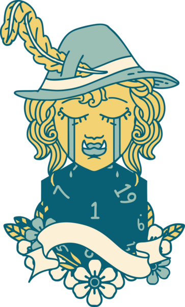 Retro Dövme Tarzı Ağlayan Ork Ozan Karakteri Bir insan tarafından çizilmiş doğal bir D20 rulo