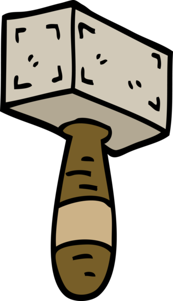 Bir insan tarafından çizilmiş el çizimi karikatür çekiç.