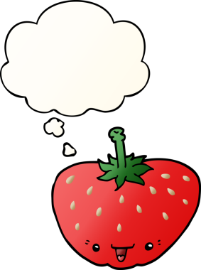 Düşünce baloncuklu karikatür çileği bir insan tarafından çizilmiş.