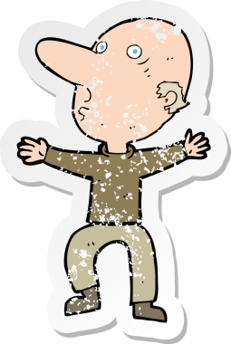 İnsan tarafından çizilmiş endişeli orta yaşlı bir adamın karikatür çıkartması.