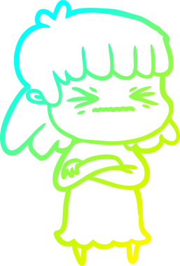 Bir insan tarafından çizilmiş kızgın bir kızın soğuk çizgi çizimi.