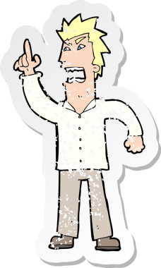 Bir insan tarafından çizilen kızgın bir adamın retro sıkıntılı çıkartması.