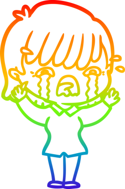 Gökkuşağı gradyan çizimi bir insan tarafından çizilmiş ağlayan bir çizgi kız çizimi