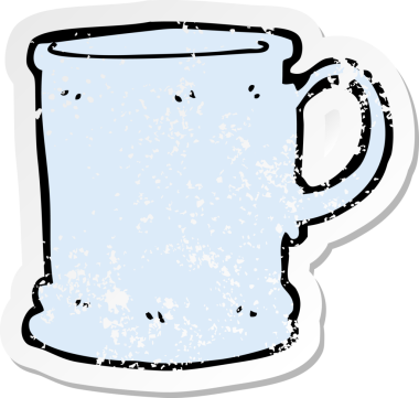 Bir insan tarafından çizilmiş bir karikatür kupasının gerilimli retro yapıştırması