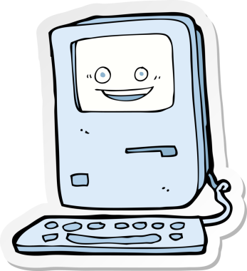 Bir insan tarafından çizilmiş eski bir bilgisayarın çıkartması.