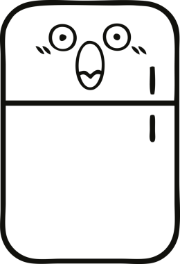 Bir insan tarafından çizilmiş bir buzdolabı karikatürü.