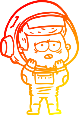 Bir insan tarafından çizilmiş, karikatür, yorgun astronot çizimi.