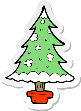 Bir insan tarafından çizilmiş bir karikatür noel ağacının çıkartması.