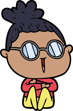 Bir insan tarafından çizilmiş gözlüklü bir karikatür kadın.