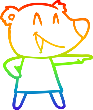 Bir insan tarafından çizilmiş, gülen ve gösterilen bir çizgi film ayısının çizimi.