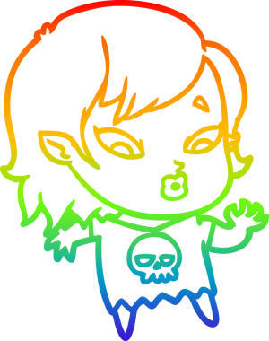 Gökkuşağı gradyan çizgisi. Bir insan tarafından çizilmiş şirin bir vampir kız çizgi filmi.