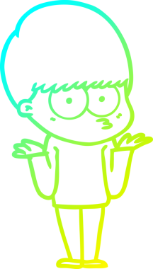 Kafası karışmış bir çizgi film çocuğunun insan tarafından çizilmiş omuzlarını silkmesi.