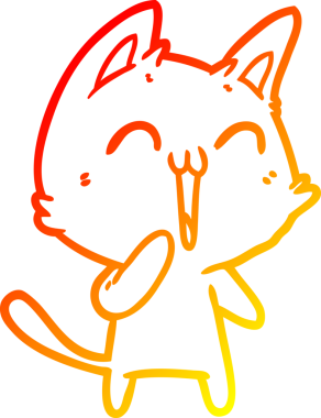 Bir insan tarafından miyavlanan mutlu bir çizgi film kedisinin sıcak çizgi çizimi