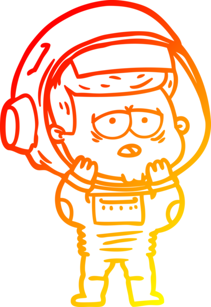 Bir insan tarafından çizilmiş, karikatür, yorgun astronot çizimi.