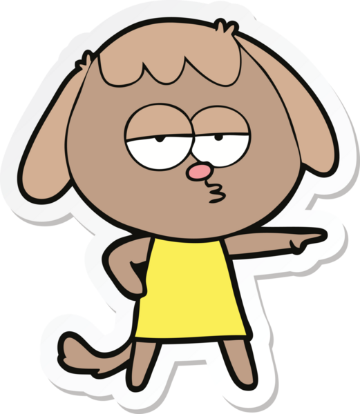 Bir insan tarafından çizilmiş sıkılan bir köpeğin çıkartması.