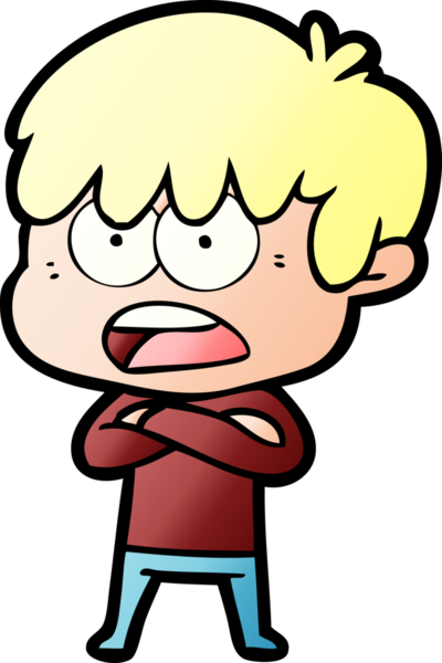 Bir insan tarafından çizilmiş endişeli çizgi film çocuğu.