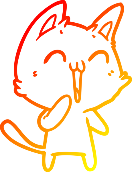 Bir insan tarafından miyavlanan mutlu bir çizgi film kedisinin sıcak çizgi çizimi