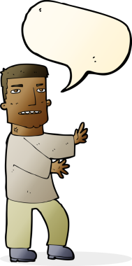 Bir insan tarafından çizilmiş konuşma balonuyla hareket eden karikatür adamı.