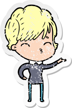 Bir insan tarafından çizilmiş bir karikatür kadının sıkıntılı çıkartması.