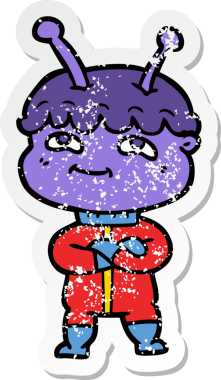 Bir insan tarafından çizilmiş dost canlısı bir uzay adamının sıkıntılı çıkartması.