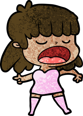 Çizgi filmdeki kadın bir insan tarafından yüksek sesle çizilmiş.