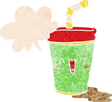 Bir insan tarafından çizilmiş, grunge 'da konuşma baloncuğu olan tatlı çizgi film gazozu.