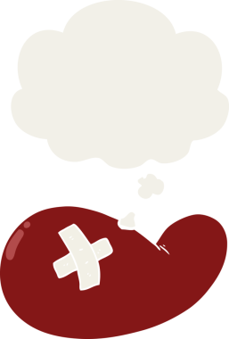 Bir insan tarafından çizilmiş düşünce baloncuğu ile yaralı safra kesesi.