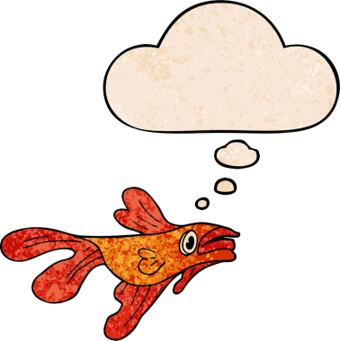 Düşünce baloncuğu olan, bir insan tarafından çizilmiş çizgi film dövüşü balığı.