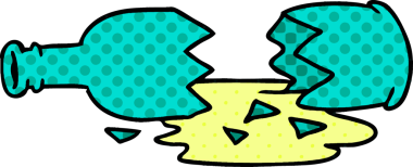 Kırık bir şişenin insan eliyle çizilmiş karikatürü.