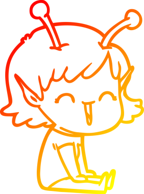 Bir insan tarafından çizilen gülen uzaylı bir kızın sıcak çizgi çizimi.