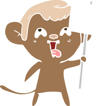 Çılgın düz renkli çizgi film maymunu insan tarafından çizilmiş.