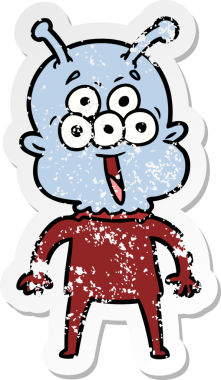 Bir insan tarafından çizilmiş mutlu çizgi film uzaylısının sıkıntılı çıkartması.