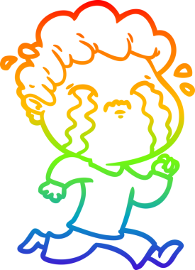 Gökkuşağı gradyan çizimi bir insan tarafından çizilmiş ağlayan bir karikatür adamı çiziyor.