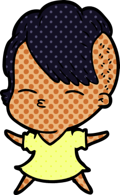 Bir insan tarafından çizilmiş şaşı çizgi film kızı.