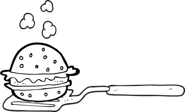 Bir insan tarafından çizilmiş hamburgerli siyah beyaz spatula.
