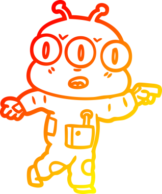 Bir insan tarafından çizilmiş üç gözlü uzaylının sıcak çizgi çizimi.