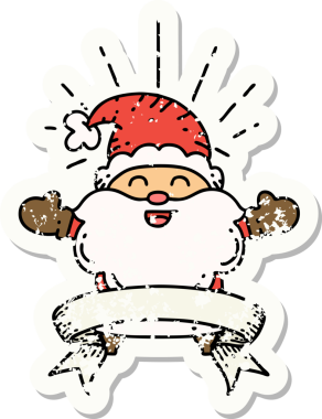 Dövme stili eski bir çıkartma. Mutlu Noel Baba karakteri. Bir insan tarafından çizilmiş.