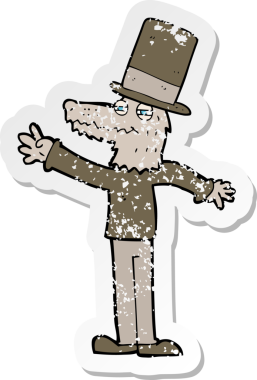 Bir insan tarafından çizilmiş şapka takan bir kurt adamın gerilimli çıkartması.