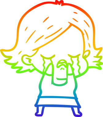 Gökkuşağı gradyan çizimi bir insan tarafından çizilmiş ağlayan bir çizgi kız çizimi