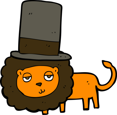 Bir insan tarafından çizilmiş silindir şapkalı bir aslan.