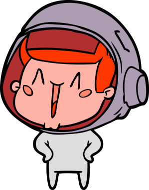 Bir insan tarafından çizilmiş mutlu astronot çizgi filmi.