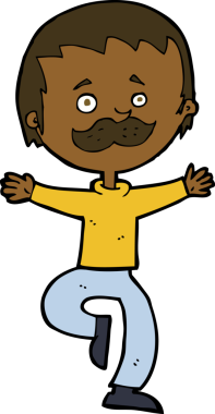 Bir insan tarafından çizilmiş bıyıklı çizgi film dansçısı.