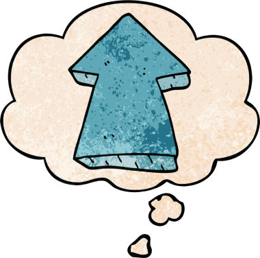 bir insan tarafından çizilmiş grunge desen biçiminde düşünce baloncuğu ile ok gösteren çizgi film