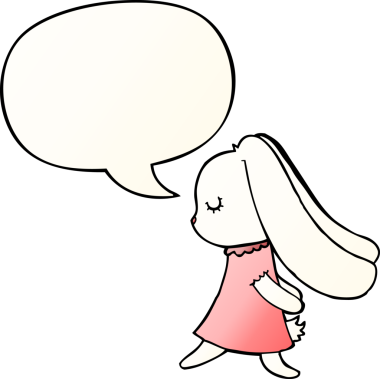 Bir insan tarafından çizilmiş, tatlı çizgi film tavşanı konuşma baloncuğu gibi.