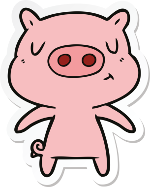 Bir insan tarafından çizilmiş çizgi film içerikli bir domuzun çıkartması.