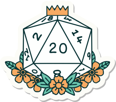 Bir insan tarafından çizilmiş 20 D20 zarının etiketi.