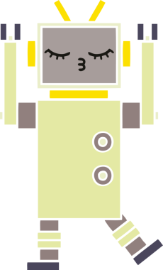 Bir insan tarafından çizilmiş düz renkli bir robot karikatürü