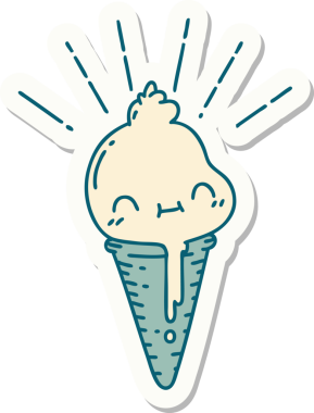 Bir insan tarafından çizilmiş dövme stili dondurma karakterinin çıkartması.