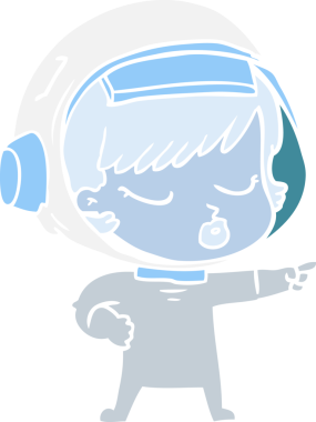 Düz renkli çizgi film. Güzel astronot kız bir insan tarafından çizilmiş.