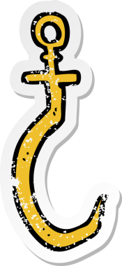 Bir insan tarafından çizilmiş karikatür balık kancasının sıkıntılı çıkartması.